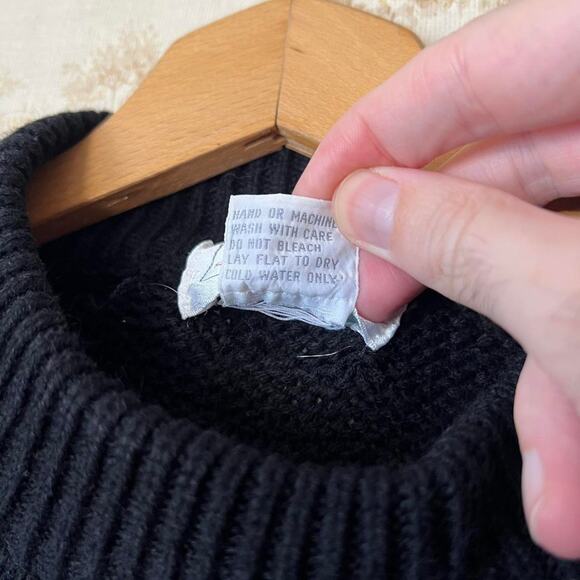 80s Black and Blue Striped Fair Isle Nordic Crewneck Sweater Size M - Picture 4 of 8